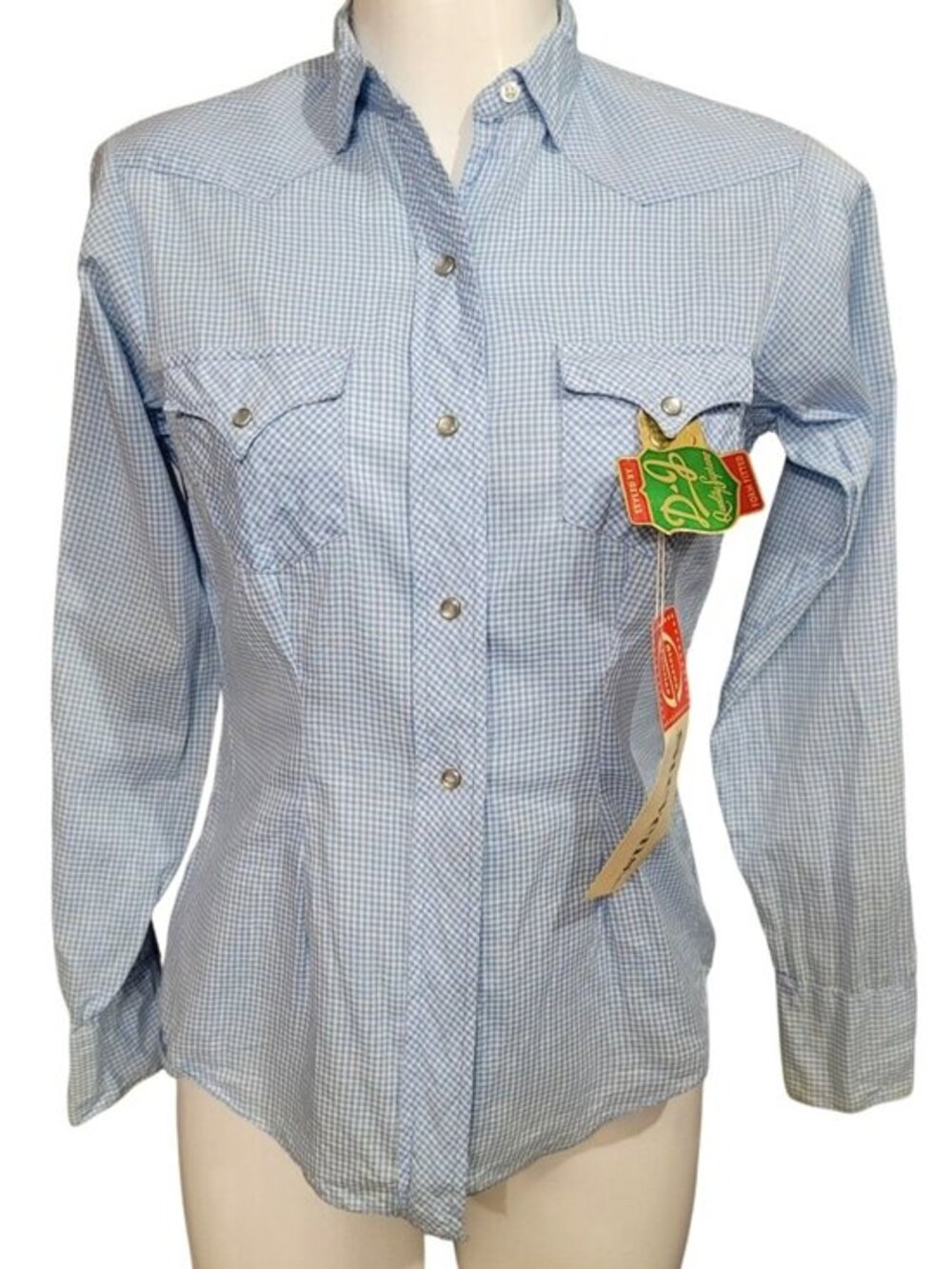 Vintage Dickson-Jenkins Blue Gingham Long Sleeve Shirt Womens Size 36 All Cotton